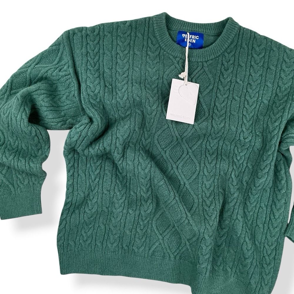 Elfric Eden Sweater Women XXL Green Long Sleeve Cableknit Fishermen Chunky NWT